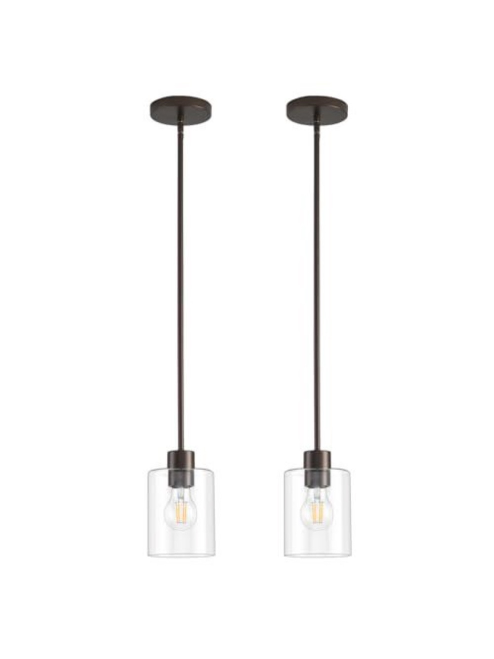 Pair of Modern Glass Pendant Lights in Oil-Rubbed Bronze